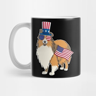 Sheltie Uncle Sam Hat Sunglasses Usa Flag 4th Of July Mug